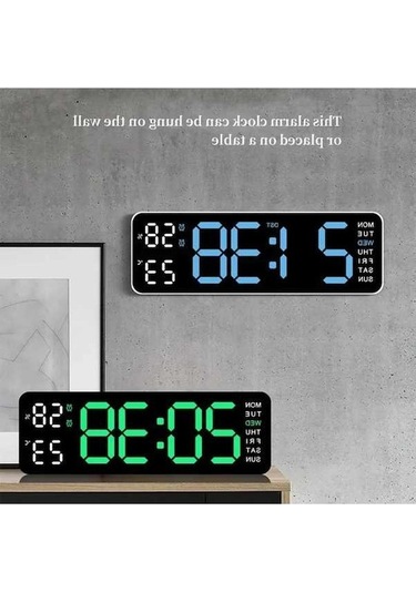 Ganzhoushop Zilinn Usb Temp Saati Saati Saat Renki Powered Otomatik Nem Mavi Masa Led Kabuk Işık-36 İnç Hafta Elektronik Duvar Dst Dimmer Dijital Çok Çalar Büyük Beyaz 9 12/24h Ei Çok Renki