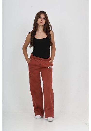 Toontoy Kız Çocuk Bol Paça Baskılı Eşofman Alt Kiremit