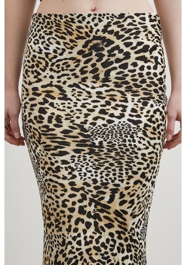 Leopar Desenli Verev Etek Ekru Ekru