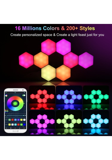 Yifomall Rgb Renkli Altıgen Duvar Lambası 6'lı Set - Müzik İle Senkronize, Bluetooth Ve Uygulama Kontrolü, Usb Beslemeli Stüdyo Aydınlatması Beyaz