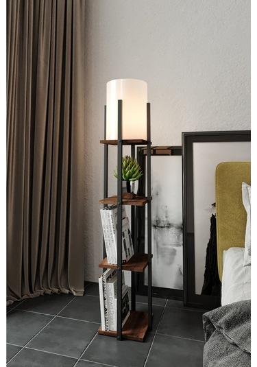 Barok Raflı Lambader Kahverengi