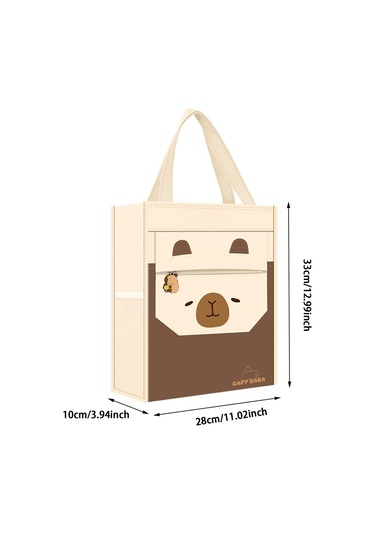 Suntek El Çantası Sevimli Üst Saplı Cepli Çocuk Tote İş Kahverengi