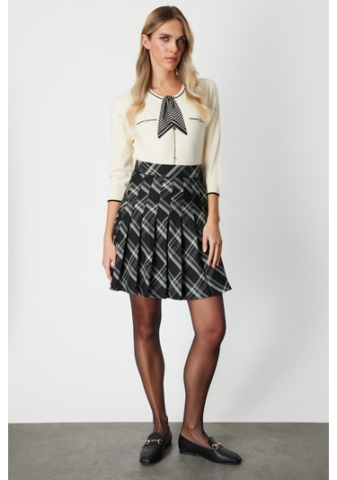 Ekol Kadın Piliseli Mini Etek 2047 Siyah Siyah