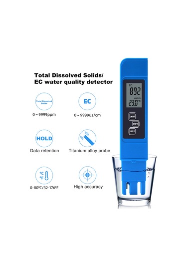 Kosona Mavi 3'ü Bir Arada Taşınabilir Su Kalitesi Test Cihazı - Ec, Tds Ve Sıcaklık Ölçer Pil Dahil Değil Mavi