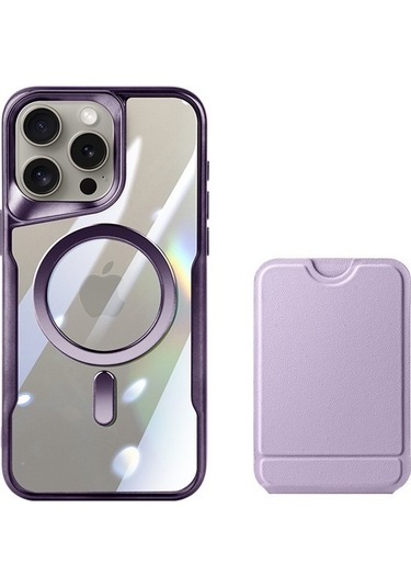 Wisdomselect İphone Uyumlu 13 Pro Max Için Manyetik Kılıf Tpu+pc Telefon Kılıfı Ve Pu Kart Tutucu Çubuğu - Mor / Mor Siyah - Mor Yok Havalandırma Ublsl2