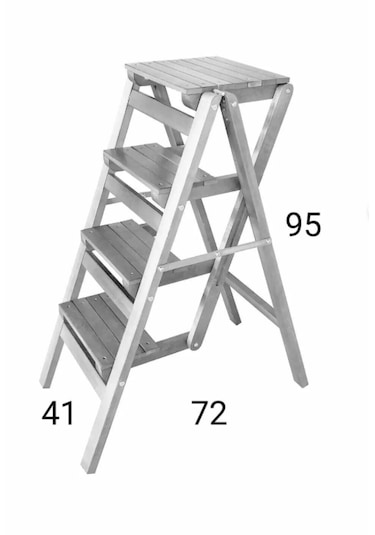 Ahşap Merdiven Tabure Katlanır Ceviz 4 Basamak Ceviz