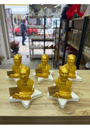 Atatürk Masa Üstü Heykel Büstü Gold