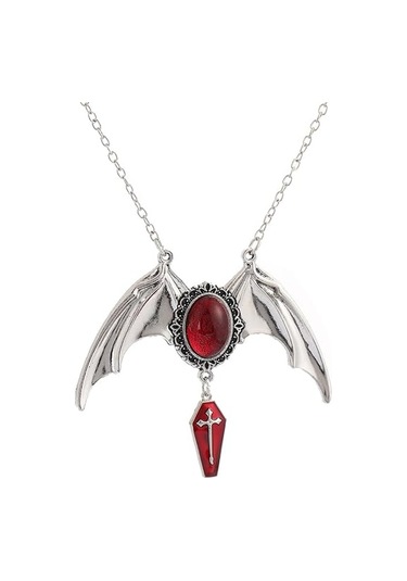Dükkan Design Gotik Bat Cross Tabut Kolye Gümüş - Gri - Siyah