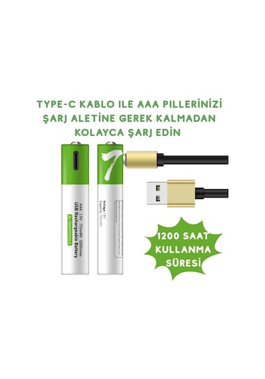 Usb Type-c Şarjlı 4 Adet Aaa 1.5v Lityum Kalem Pil 750mah Uzun Ömürlü