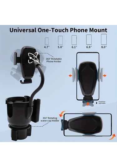 Dashanshop Siyah Abs Su Geçirmez Ayarlanabilir Araç Bardak Tutucu Telefon Standlı Çiftli