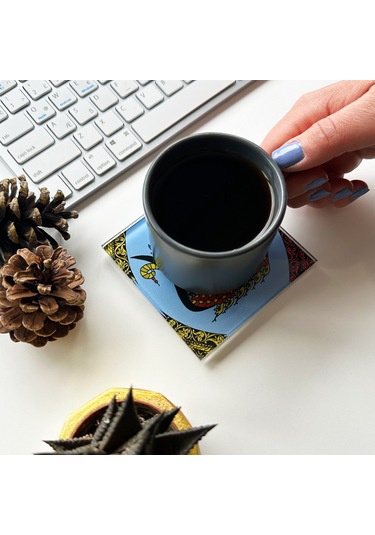 Cam Bardak Altlığı Klasik Şahmeran 4'lü Takım 10cm X 10cm Beyaz