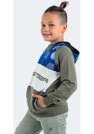 Slazenger DRAGICA IN Çocuk Kapüşonlu Cepli Haki Sweatshirt