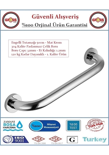 Engelli Tutunma Barı - Bedensel Engelli Küvet Tutunma Barı - 50cm