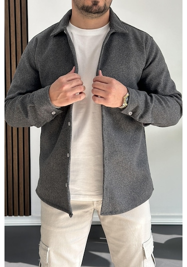 Erkek Kaşe Kumaş Gömlek Antrasit Edw215 Antrasit