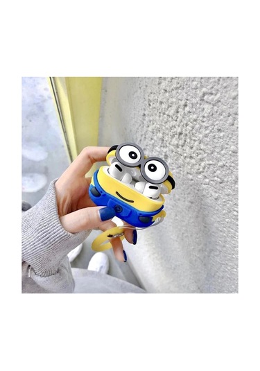 Apple Airpods Pro 3. Nesil 2025 Uyumlu Figürlü Silikon Kılıf Anahtarlıklı Kılıf Sarı - Mavi