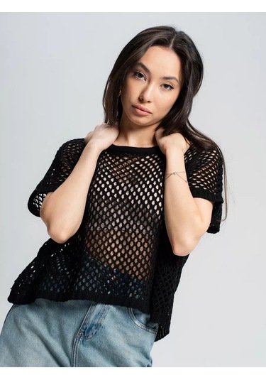 R.a.m.o.z.y.a Kadın Üstü, Yazlık, Kısa Kollu, Delikli Ve Filesı T-shirt 164691742 Siyah