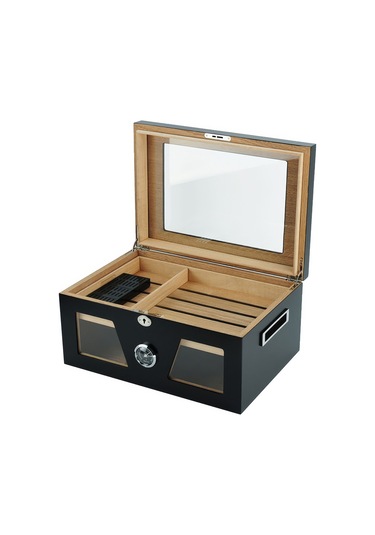 Falconetti Siyah 2 Katlı Camlı Humidor Puro Kutusu Rc21