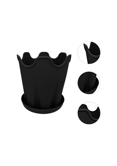 Pazly Tabanlı Suntek Siyah Silikon Saksı - Bitki Ve Çiçekler İçin