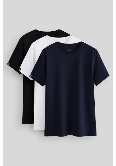 Tommylife Standart Fit Basic O Yaka 3lü Paket Siyah-beyaz-lacivert Erkek T-shirt 87911 Siyah-beyaz-lacivert