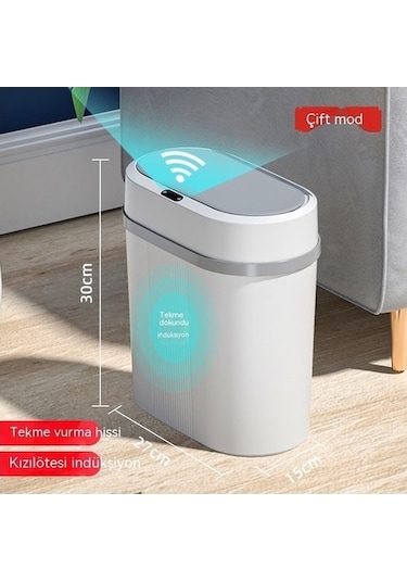 Trendooze Sensörlü Çöp Kutusu - Beyaz 12l, İkili Mod,pilli Versiyon 001 Gx 10l Siyah