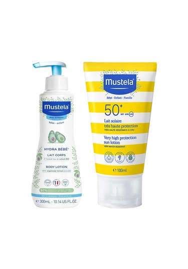 Mustela Tüm Aile İçin Spf 50+ Güneş Losyonu 100 Ml + Mustela Hydra Bebe Vücut Losyonu 300 Ml