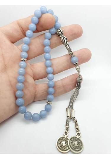 Sertifikalı Anjelit Melek Taşı 8 Mm Orijinal Doğal Taş Tesbih