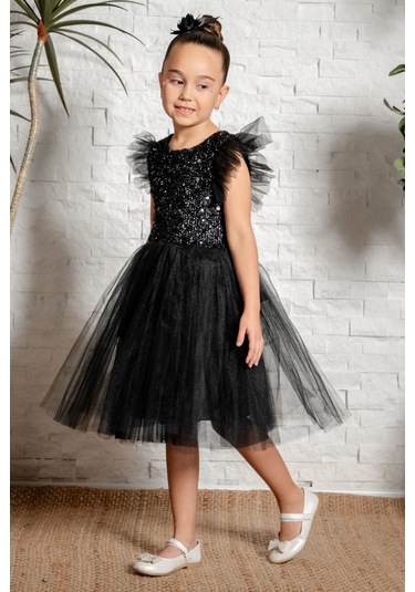 Tüllü Kız Çocuk Kpl Elbise Mnk0526 Siyah