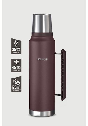 Stevig 1 Camper Klasik Kulplu Sızdırmaz Çelik Termos 1.2 Lt Dark Plum St-258 Bordo