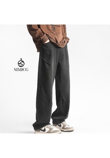 Erkekler İçin Bol Düz Günlük Kot Pantolon Siyah