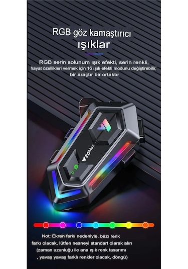 2 Adet Y20 Max Telsiz Özellikli 5.3 Motosiklet Kask Kulaklık Intercom Işıklı Motorsiklet Interkom