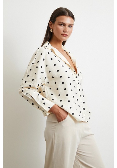 Puantiyeli Oversize Gömlek Siyah Siyah