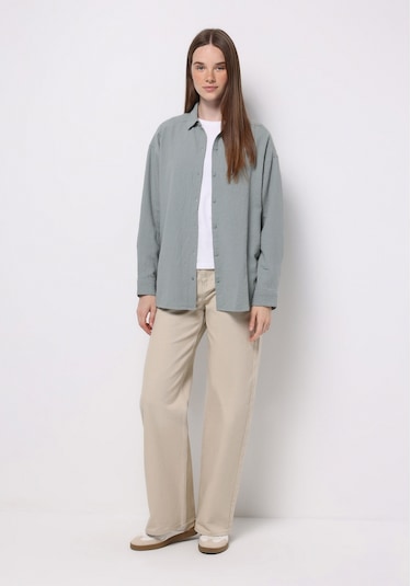 Colins Relax Fit Shirt Neck Düz Kadın Yeşil Uzun Kol Gömlek Cl1077307 Q1.v1 Sag Sage