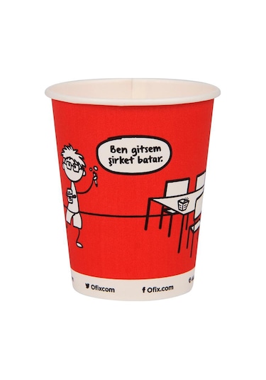 Ofix Karton Bardak Özel Baskılı 7 Oz 180 Ml 500 Adet - Kırmızı 500