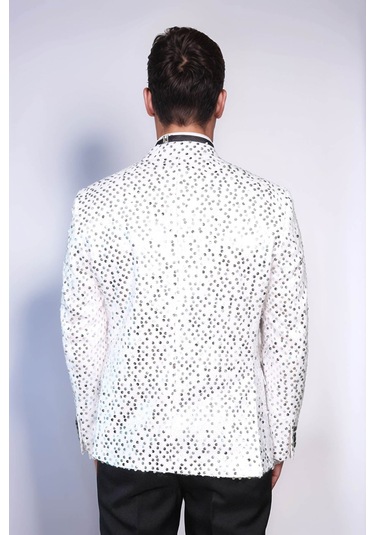 Pul Desenli Beyaz Damatlık Ceket - Wessi White