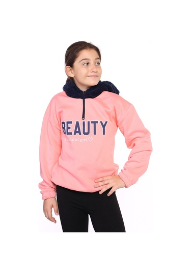 Toontoy Kız Çocuk Kapüşonlu Baskılı Sweatshirt Somon