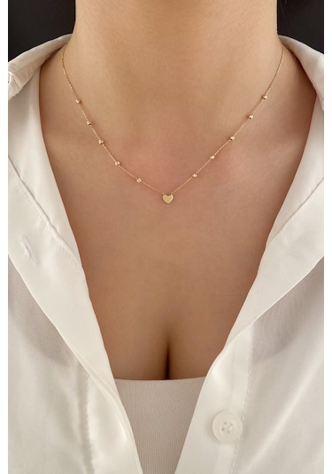 Fiyonk Kuyumculuk Fiyonk 14 Ayar Altın Dorika Top Detaylı Kalp Kolye 001