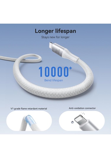 Joyroom S-a28 Flaş Serisi 60w 480mbps Hızlı Şarj Veri Kablosu, Type-c - 8 Pin Kablo, Uzunluk: 1m Beyaz