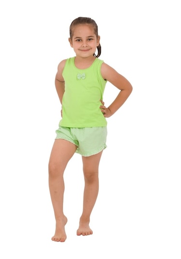 The Don Anne-Kız Fıstık Yeşili Kız Çocuk Şort Takımı (2-8 Yaş)
