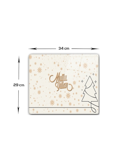 Decorita Cam Kesme  Tablası|Mutlu Yıllar Krem|29cm x 34cm