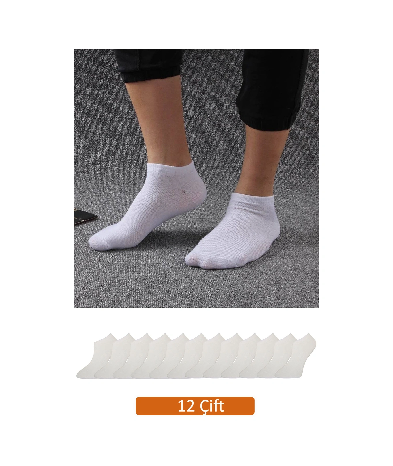 Erkek 12'li Paket Beyaz Bambu Patik Çorap Vk-patikbeyaz-12li