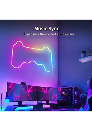 Globalbloom 39.37 İnç Usb Led Neon Işık Rgb Müzik Senkronizasyonlu 3 Tuş Kontrollü Dekoratif Aydınlatma 3 Tuşlu Düğme Kontrolü Boyut