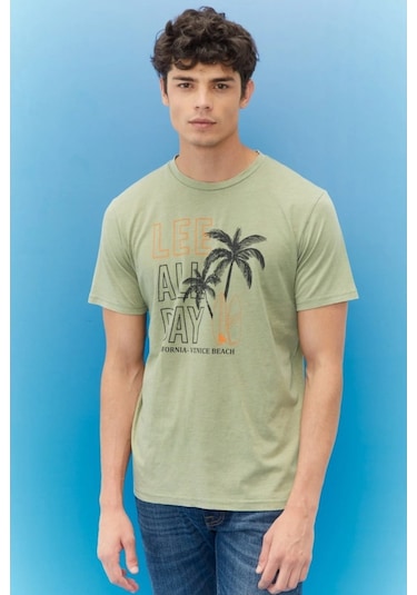 Lee Lightweight Graphic Erkek Yeşil Bisiklet Yaka Tişört L221059308 Yeşil