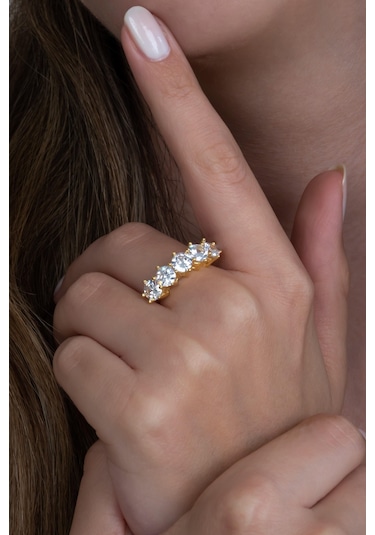 Takı Dükkanı Gold Renk 4mm Gümüş Alyans Ve Ağır Gümüş Beştaş Yüzük Seti Wsr119