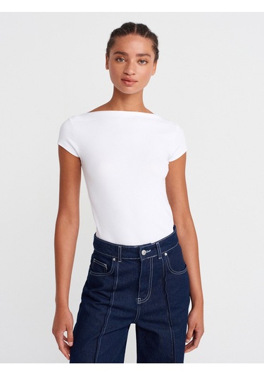 Dilvin 31855 Kayık Yaka T-shirt-beyaz Beyaz