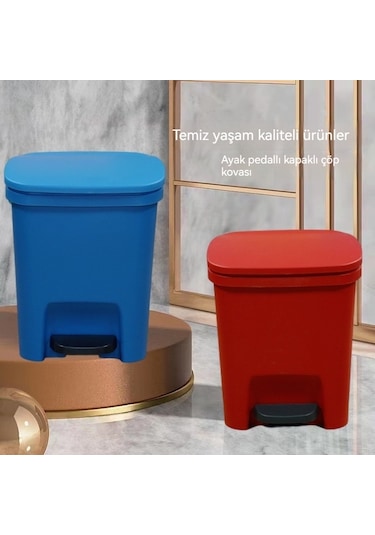 Jzcat10l Çöp Kutusu Ayakla Çalıştırılan Kapaklı Yarık Mutfak Tuvalet Banyo Sessiz Ev Sınıfı Plastik Kova - Açık Mavi