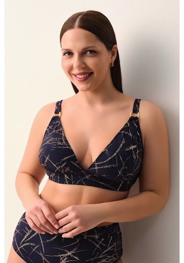 Suwen Glace Üçgen Bikini Üst Sb2622013811381 Lacivert