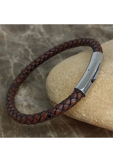 İpek Silver Deri Örgü Bileklik 6 Mm