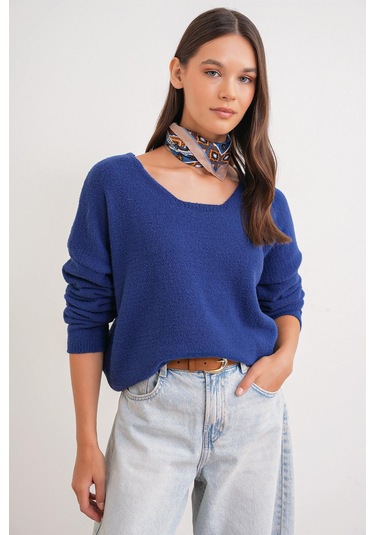 6901 Kadın Yumuşak Dokulu Basic Kazak Lacivert Lacivert
