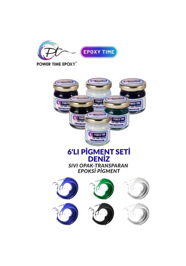 6'lı Opak & Transparan Sıvı Pigment Boya Seti / Epoksi Için Deniz Seti / 6 Adet Epoksi Boyası