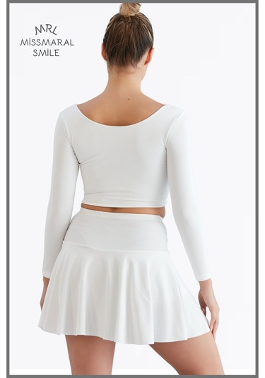 Beyaz Yüksek Bel Volanlı Şortlu Spor Etek Deniz Şortu Skirt With Shorts Beyaz